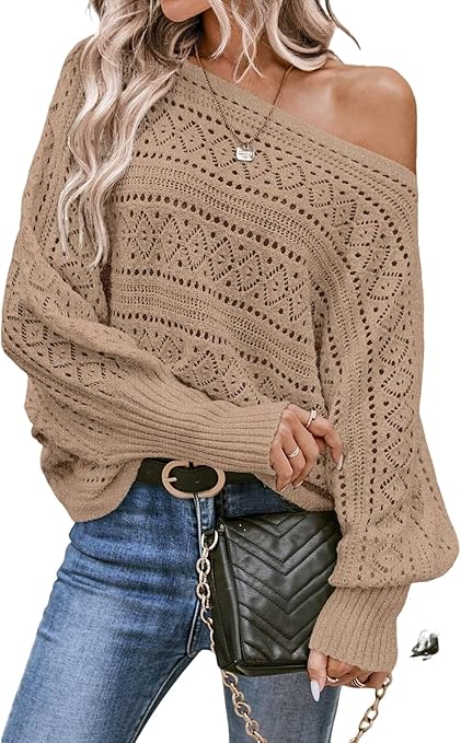 Women Casual Daily Solid Color Loose Fit Bat Wing Sleeve Sweater,Autumn/Winter Knit Pullover